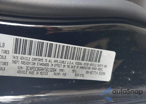 2017 Dodge Journey Sxt z USA, uszkodzony, nr VIN 3C4PDCBG0HT613264